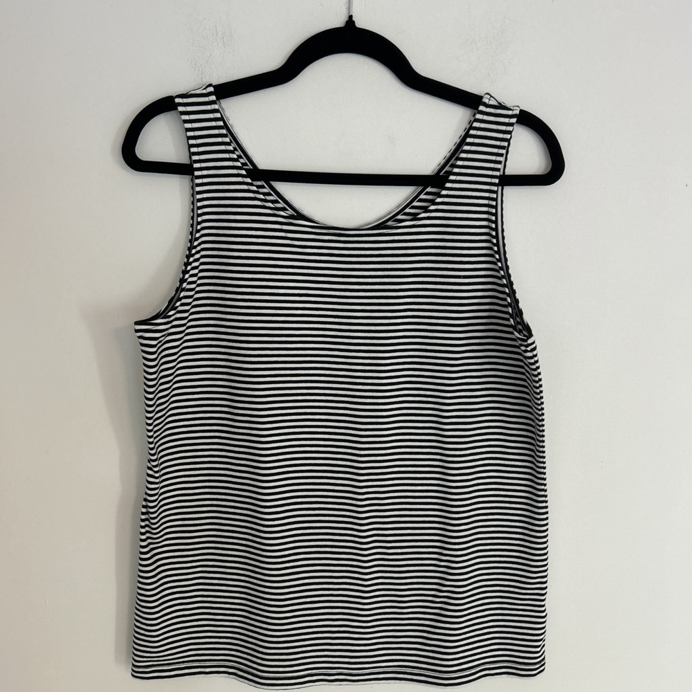 Talbots Petite Women's Large‎ Sleeveless Black White Stripe Lightweight Tank Top